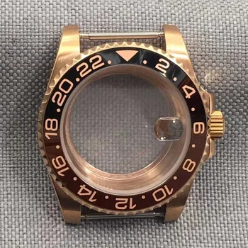 BL 40mm rožinio aukso laikrodžio dėklas tinka NH34 NH35 NH36 ETA2824 2836 MIYOTA dirželio safyro stiklo vienakryptis pasukamas rėmelis