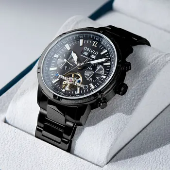OBLVLO Top prekės ženklo automatiniai mechaniniai laikrodžiai Plieniniai super šviečiantys laikrodžiai Turbillon laikrodžiai Vandeniui atsparūs CM-T