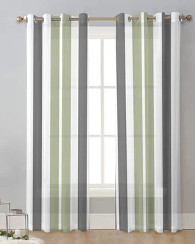 Pilkos žalios juostelės Tiulio užuolaida svetainei Miegamasis Modernios vientisos užuolaidos Skaidri lango užuolaida