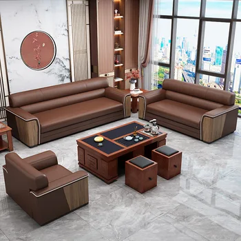 Paprasta biuro sofa susitikimų verslas moderni kiniška sofa trijų asmenų kavos staliuko komplektas