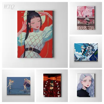 Japonų manga stiliaus iliustracija Mergina Abstraktus plakatas Anime plakatai Drobė Tapyba Sienų dekoras Sienų dekoras Sienų menas Paveikslas Namų dekoravimas