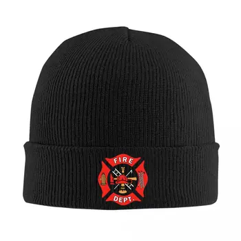 Ugniagesių departamento logotipas Beanie Cap Unisex Winter Warm Bonnet Homme Megztos kepurės Ugniagesių gelbėtojų kaukolės Beanies Kepurės