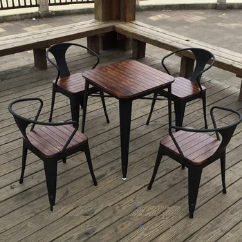 Kombinuotas lauko kavinės kiemo terasos laisvalaikio staliukas ir kėdės Plastikinis medinis lauko stalas ir kėdės
