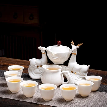 Baltas porcelianas Kung Fu arbatos rinkinys Pagrindinis Tingus anti-Scald automatinis arbatos rinkinys Xiaoyao Bubble Custom logotipas
