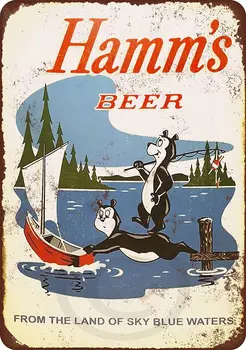 1956 Hammso alaus meškos žvejybos reprodukcija Metalinis ženklas 8 x 12