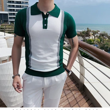 2023 Karštai parduodami aukštos kokybės marškiniai trumpomis rankovėmis Vyrų personalizuotas mados ledo šilko atlapas Megztas polo dizaineris