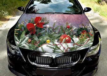 Linksmas Kalėdų eglutės automobilio gaubtas Vinilo lipdukas Apvyniotas variklio dangtelis Lipdukas Lipdukas Visos spalvos grafika tinka bet kuriai automobilio apsauginei plėvelei